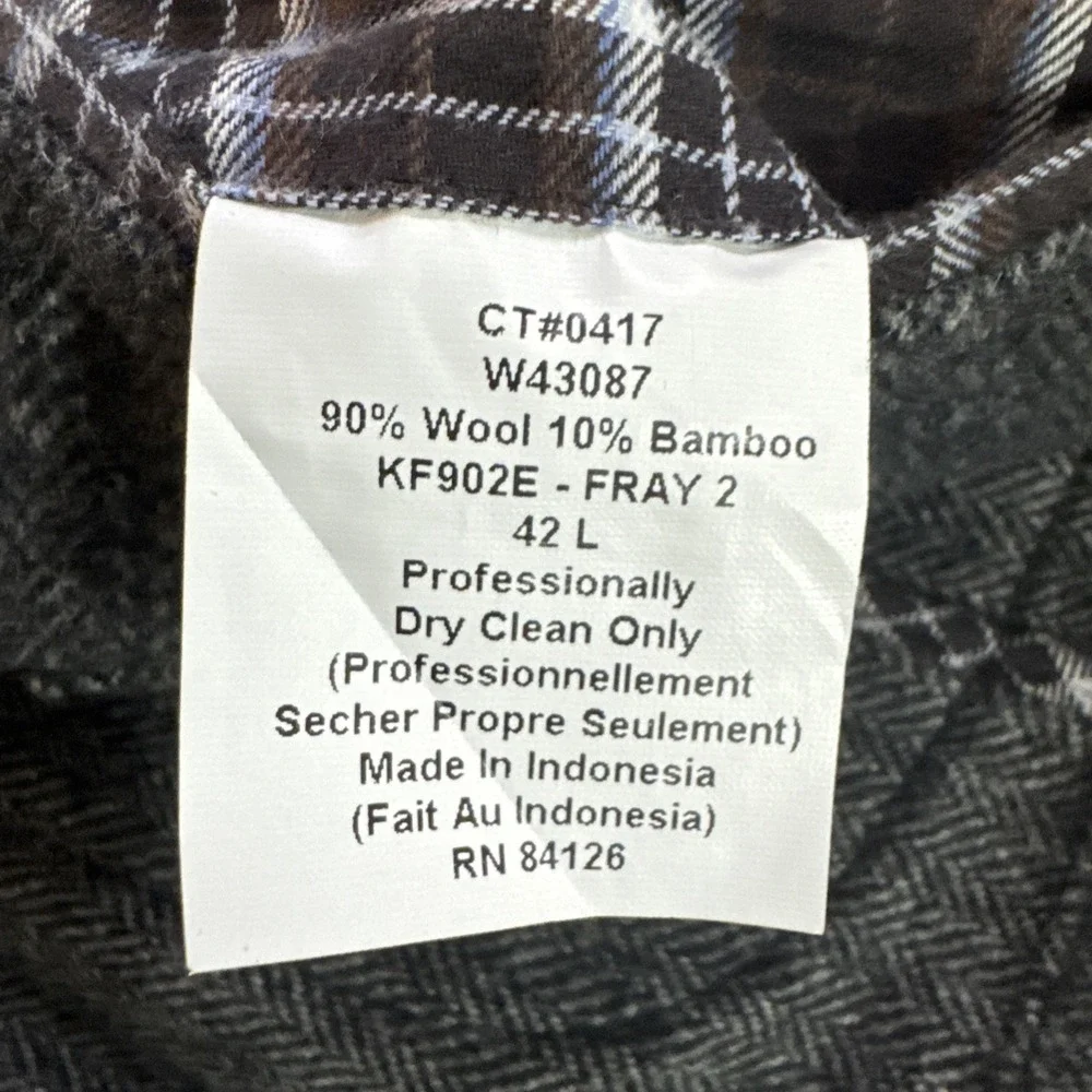Kroon Sport Coat 42L Tweed Flannel Wool Bamboo Gray Herringbone Elbow Pad Jacket